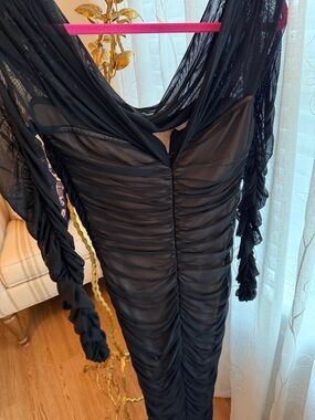 Fashion Nova Black Sheer Mesh Dress with Ruched Detail